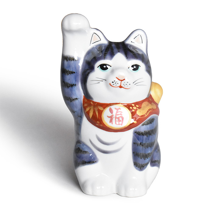九谷焼 招き猫 置物 紫釉彩(右手)