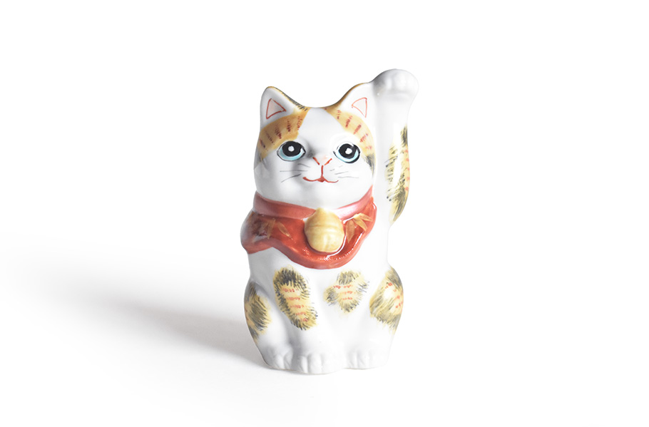 九谷焼 招き猫 置物 金彩三毛