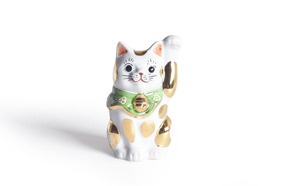 招き猫 置物 陶器製 伊万里焼 九谷焼 骨董 縁起物 九谷焼 招き猫 置物 金ブチ