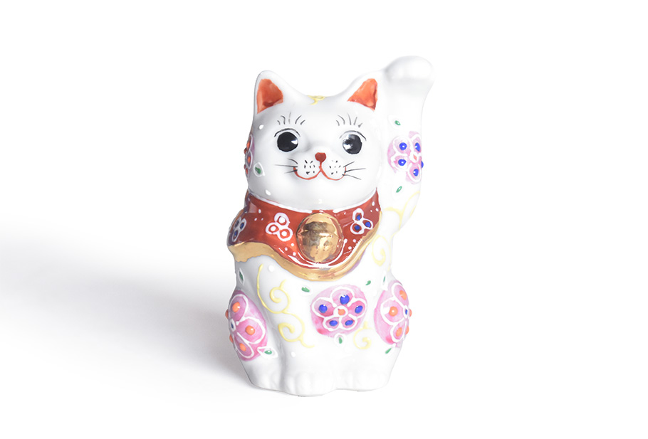 九谷焼 招き猫 置物 梅唐草