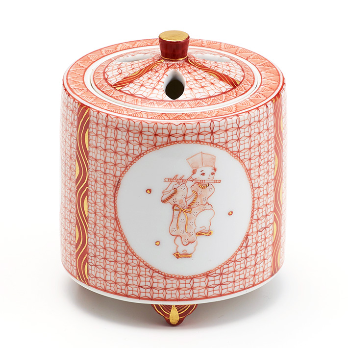 【未使用/美品/送料込】九谷焼　光山窯　★希少な⭐️赤絵　日本伝統的　八角小皿５枚 九谷焼 古九谷 赤絵金彩 窓絵 人物花鳥文 三ッ組鉢 時代箱付 U